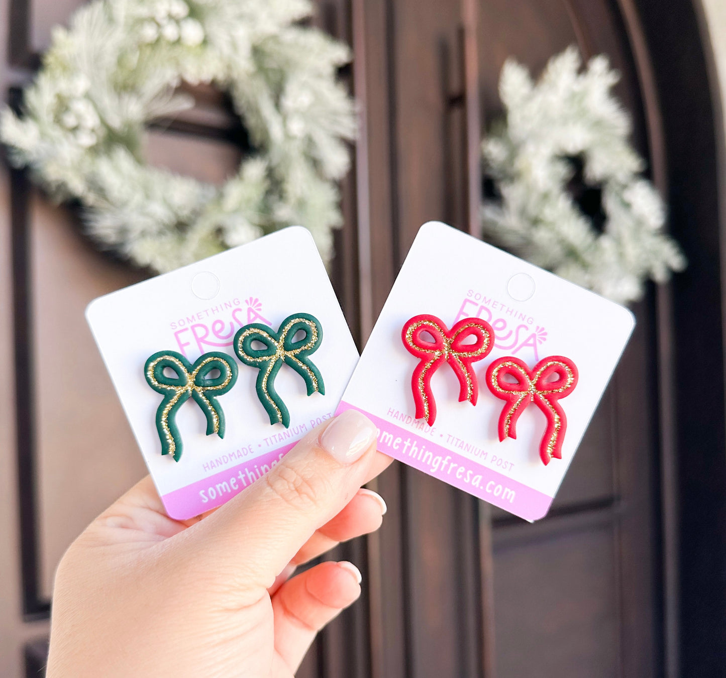 Christmas Red Bow Studs