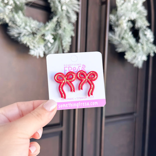 Christmas Red Bow Studs