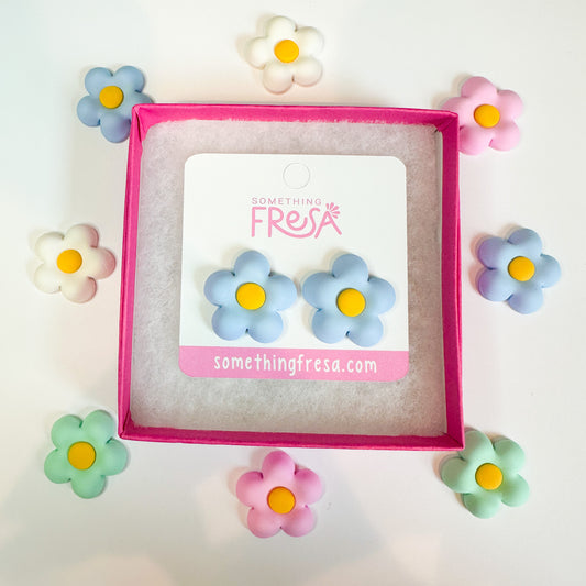 Blue Puffy Flower Studs