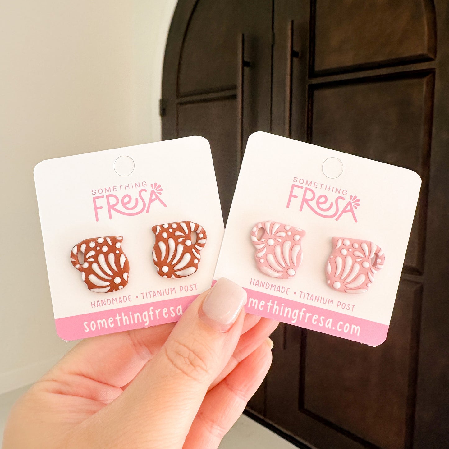 Talavera Mug Studs |Pink or Brown