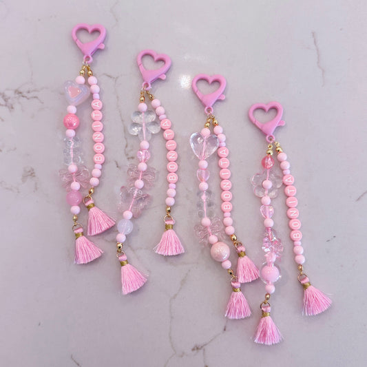 Pink Beads Bonita or Custom Name Keychain