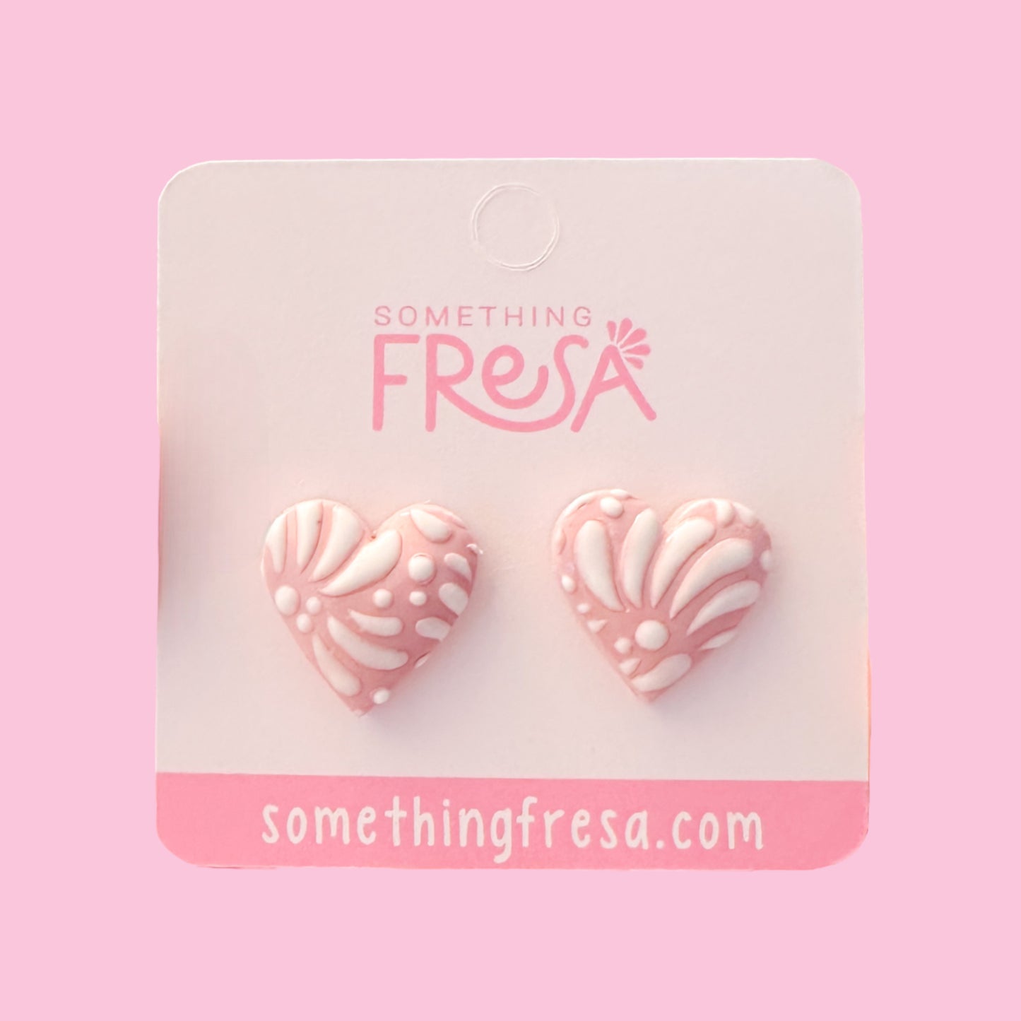 Talavera Inspired Pink Heart Studs