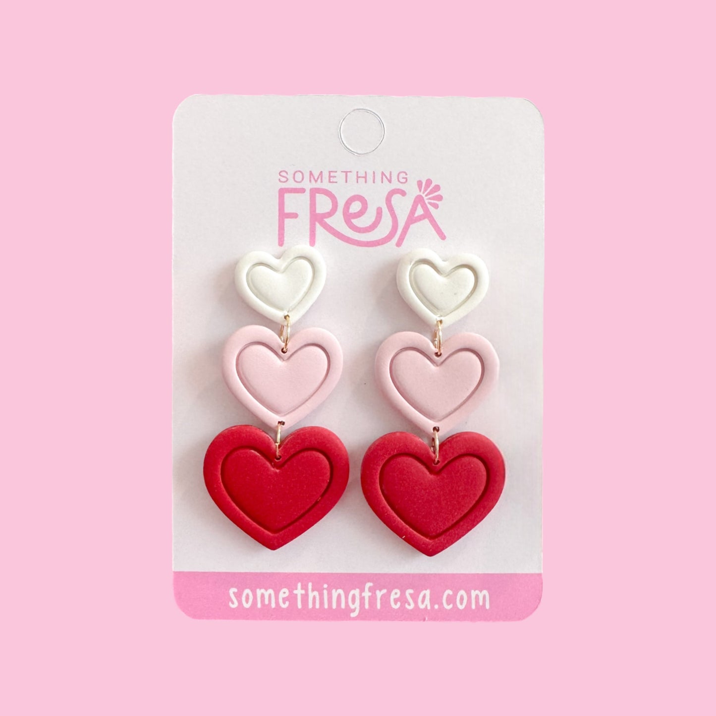 Three Heart Dangles (White-Pink-Red)