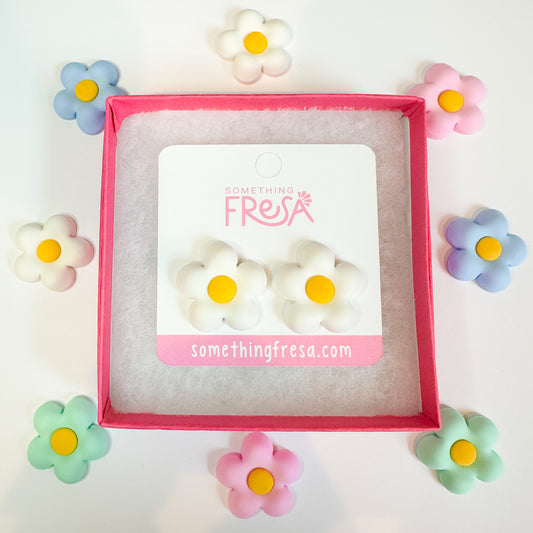White Puffy Flower Studs