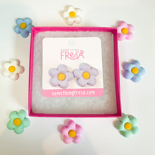 Lavender Puffy Flower Studs