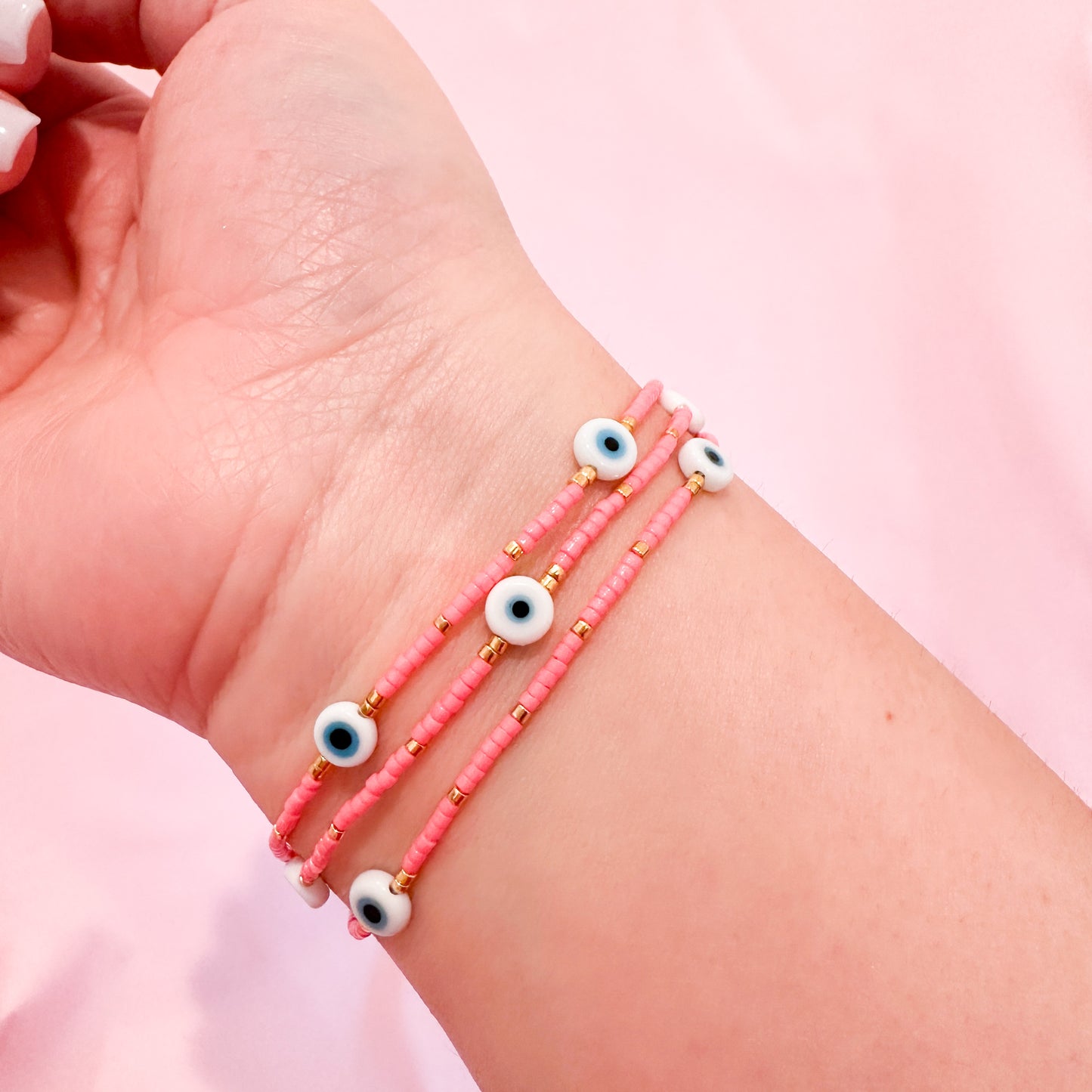 Pink Dainty Eye Bracelet