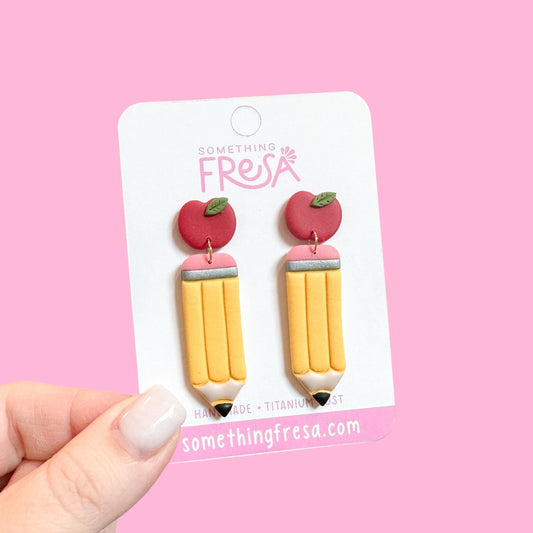 Pencil Earrings with Apple Top